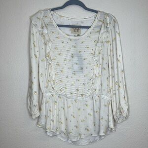 CHASER Gauze Tuffle Pintuck Peplum Top Rosette Size Medium